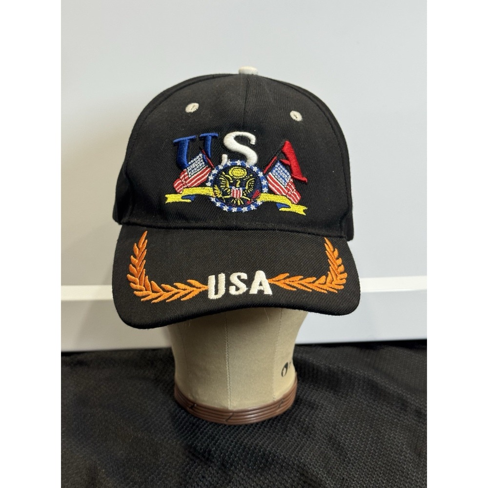 USA Embroidered‎ Hat Patriotic Flags Eagle Emblem Gold Feathering